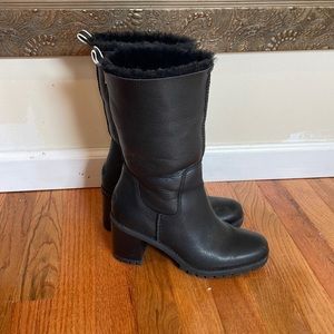 Black Leather Heeled UGG Boots